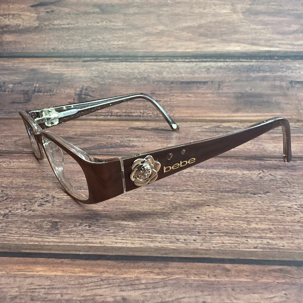 Bebe BB5034 Calming Topaz Brown Glitter Rose Eyeglasses Frames 51-15-135